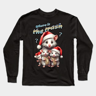 Funny Santa Opossums looking for trash Long Sleeve T-Shirt